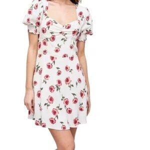 Audrey 3 + 1 Ivory Rose Floral Lined Mini Dress with Sweetheart Neckline | M